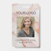 大理石金ゴールド赤面ピンクロゴ従業員フォトIDバッジ バッジ (Front)