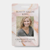 大理石金ゴールド赤面ピンク従業員フォトIDバッジ バッジ (Front)
