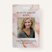 大理石金ゴールド赤面ピンク従業員フォトIDバッジ バッジ (正面)