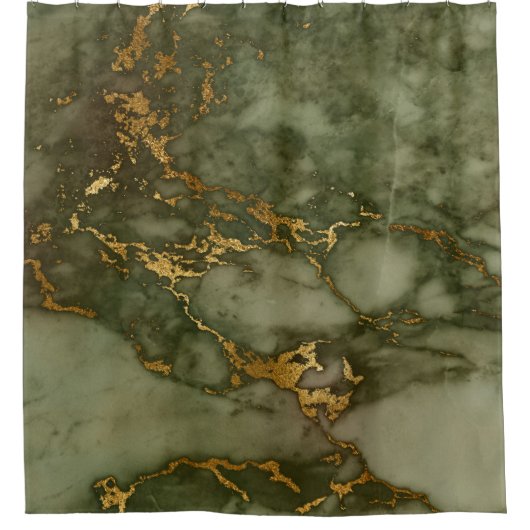 大理石金属金ゴールド静脈グリーンハンター シャワーカーテン (正面)