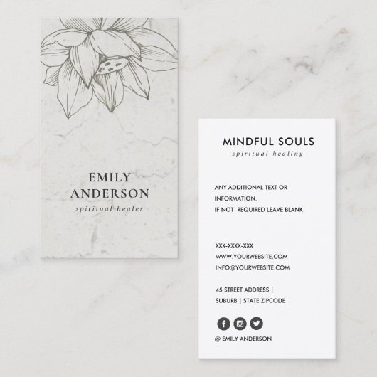 大理石銀蓮シンプル霊気スピリチュアル治療器 名刺 (正面/裏面)