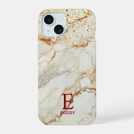 大理石風ゴールドラメモノグラム iPhone 15ケース (裏面)