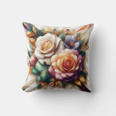 大理石鮮やかの背景に離れバラを付けた クッション (正面)