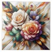 大理石鮮やかの背景に離れバラを付けた タイル (正面)