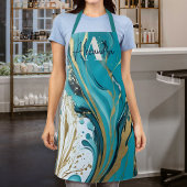 大理石鮮やかティール(緑がかった色)金ゴールド白抽象芸術渦巻き エプロン