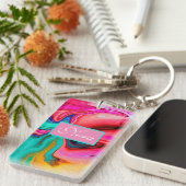 大理石鮮やかモダンの水の色をパーソナライズ キーホルダー (正面右)