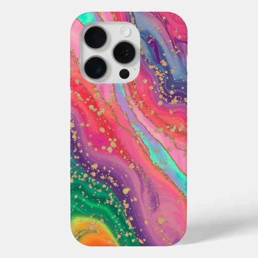 大理石鮮やか抽象芸術と金ゴールドアクセント Case-Mate iPhoneケース (裏面)