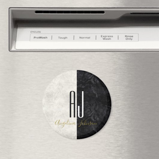 大理石黒白ジャイアントイニシャルモノグラム マグネット (インサイチュ (食洗機))