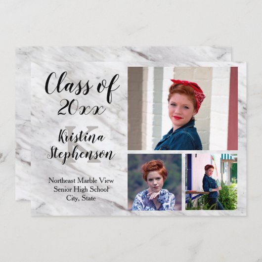 大理石3フォトスクール卒業発表 招待状 (正面/裏面)