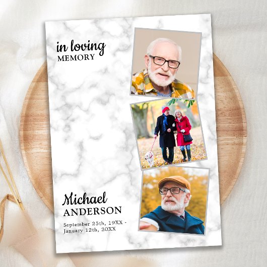 大理石3枚の写真記念お祝い・オブ・ライフ 招待状