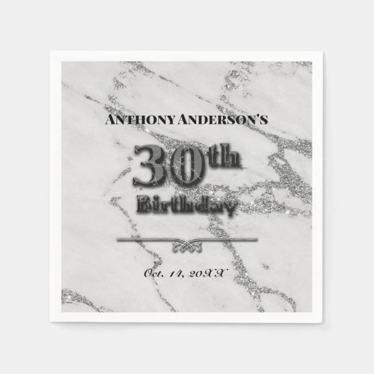 大理石30th誕生日パーティー スタンダードカクテルナプキン (正面)