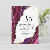 大理石35thスパークピンク金ゴールド瑪瑙ウィメンズ誕生日 招待状 (スタンド正面)