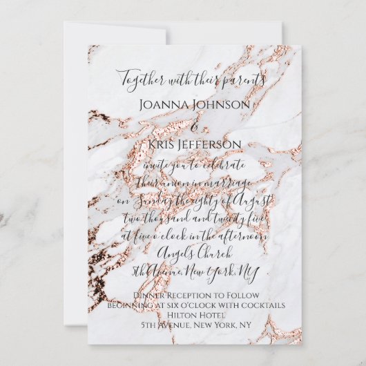 大理石3Dバラ金ゴールド結婚のグリッター招待状 招待状 (裏面)