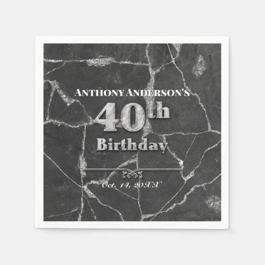 大理石40th誕生日パーティー スタンダードカクテルナプキン (正面)