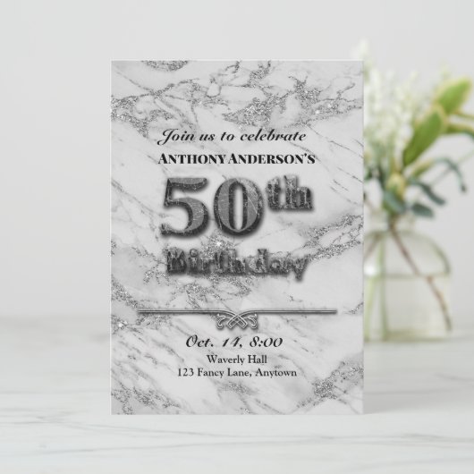 大理石50th誕生日パーティーへの招待 招待状 (スタンド正面)