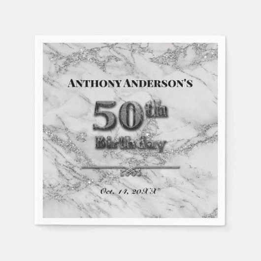 大理石50th誕生日パーティー スタンダードカクテルナプキン (正面)
