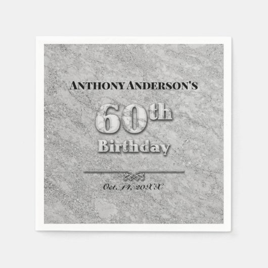大理石60th誕生日パーティー スタンダードカクテルナプキン (正面)