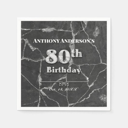 大理石80th誕生日パーティー スタンダードカクテルナプキン (正面)