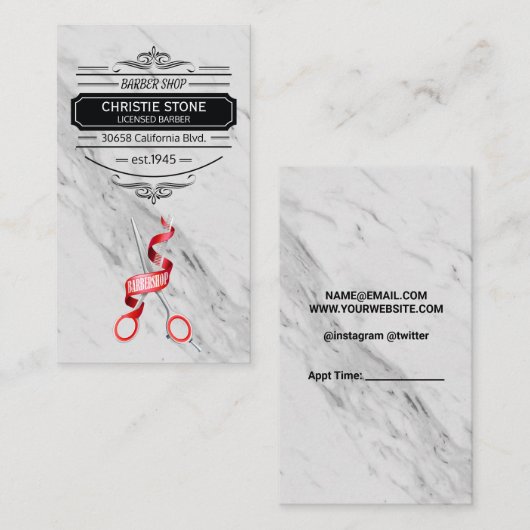 大理石 |はさみ |ヘアカット 名刺 (正面/裏面)