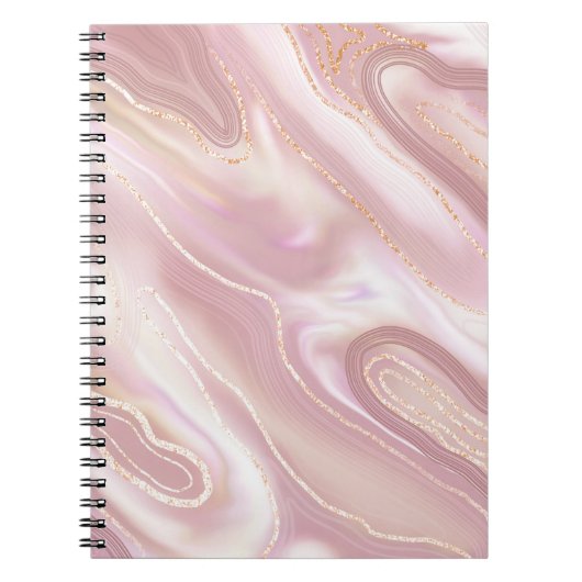 大理石：エレガントバラ金ゴールドテクスチャ ノートブック (正面)