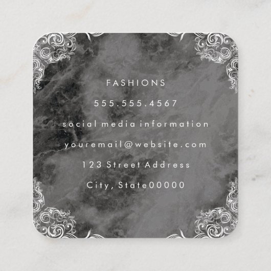 大理石(コーナーファンシー付き)スクリプト文字 スクエア名刺 (裏面)