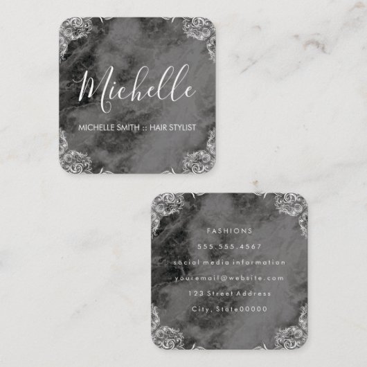 大理石(コーナーファンシー付き)スクリプト文字 スクエア名刺 (正面/裏面)