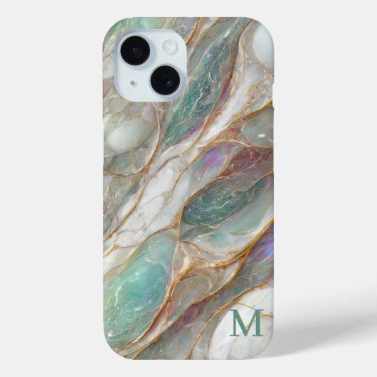 大理石+シェル+ゴールドベインの高級モノグラムデザイン Case-Mate iPhoneケース (裏面)
