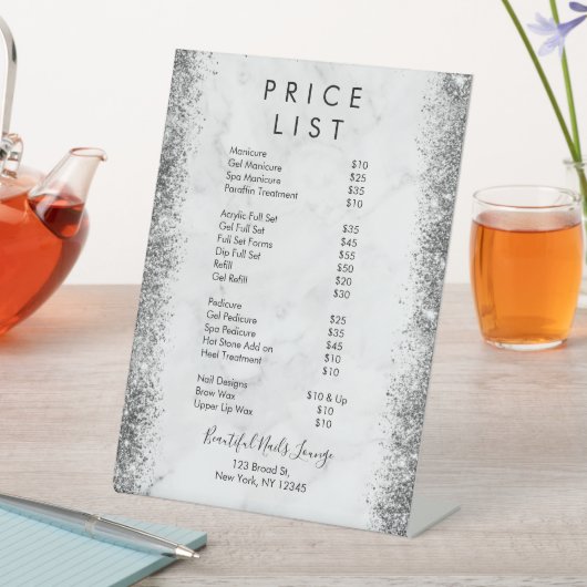 大理石&シルバーグリッターネイルサロン価格表 台座サイン (インサイチュ)