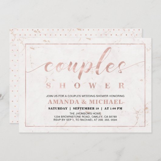 大理石 | シンプルカップルモダンウェディングシャワー 招待状 (正面/裏面)