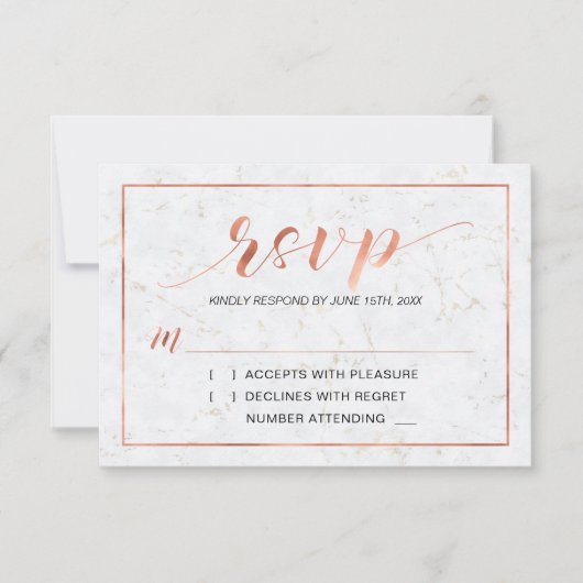 大理石 |シンプルタイポグラフィモダンRSVPカード挿入 出欠カード (正面)