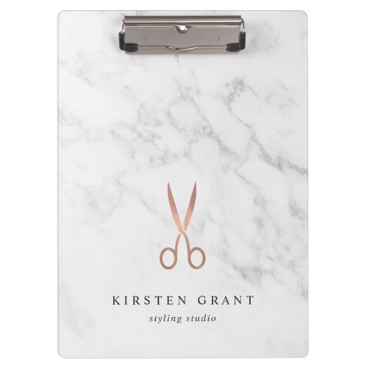 大理石&バラ金ゴールドはさみサロンロゴ クリップボード (正面)