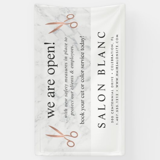 大理石&バラ金ゴールドはさみ髪のサロン再開く 横断幕 (縦)