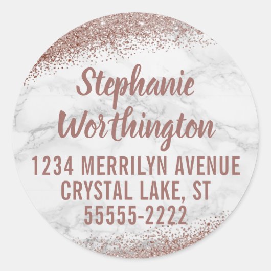 大理石&バラ金ゴールドグリッタースクリプト差出人住所 ラウンドシール (正面)