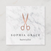 大理石&バラ金ゴールドシザーロゴヘアスタイリスト スクエア名刺 (正面)