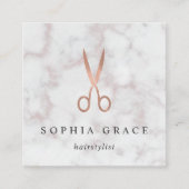 大理石&バラ金ゴールドシザーロゴヘアスタイリスト スクエア名刺 (正面)