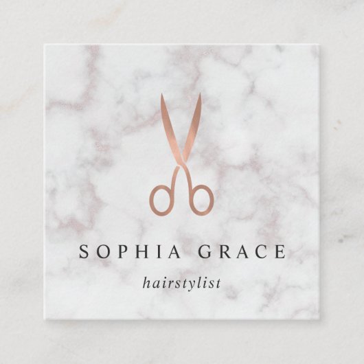 大理石&バラ金ゴールドシザーロゴヘアスタイリスト スクエア名刺 (正面)