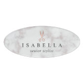 大理石&バラ金ゴールドシザーロゴ |サロン社員 名札 (正面)