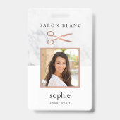 大理石&バラ金ゴールドヘアサロン従業員フォトID バッジ (表面)