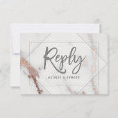 大理石、バラ金ゴールド結婚、ジオメトリの応答r.s.v.p 出欠カード (裏面)