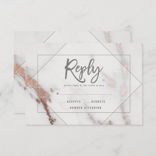 大理石、バラ金ゴールド結婚、ジオメトリの応答r.s.v.p 出欠カード (正面/裏面)