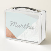 大理石、バラ金ゴールド、グレーと青の弁当箱 メタルランチボックス (裏面)