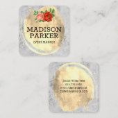 大理石 |ブラシ付き金ゴールドバラ |クラシック スクエア名刺 (正面/裏面)