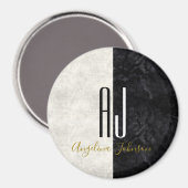 大理石 ブラック&ホワイト ジャイアントイニシャル モノグラム マグネット (正面/裏面)