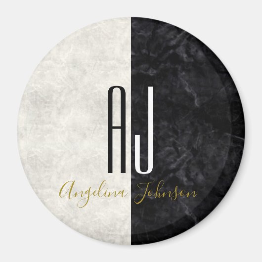大理石 ブラック&ホワイト ジャイアントイニシャル モノグラム マグネット (正面)