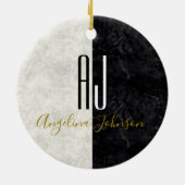 大理石 モノグラム ブラック＆ホワイト セラミックオーナメント (裏面)