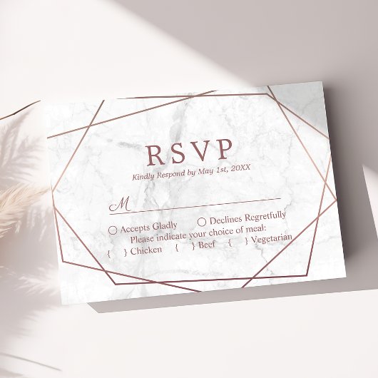 大理石 ローズゴールド シンプル 幾何学 結婚式 RSVP