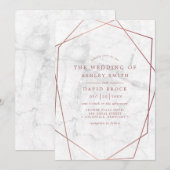 大理石 ローズゴールド ジオメトリック 結婚式招待状 招待状 (正面/裏面)