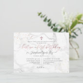 大理石 ローズゴールド 十字架 洗礼 誕生日 招待状 (スタンド正面)