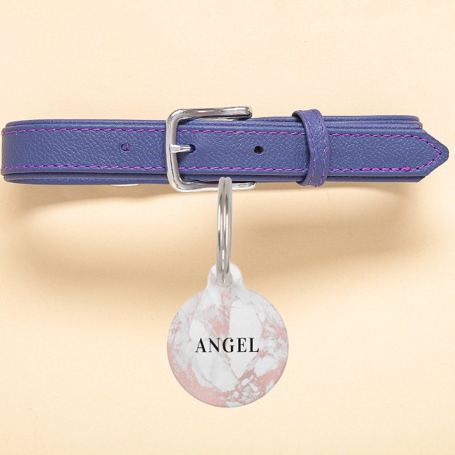 大理石 ローズゴールド 名前 モノグラム 女の子 犬 ペット　ネームタグ (クリエイターアップロード済み)