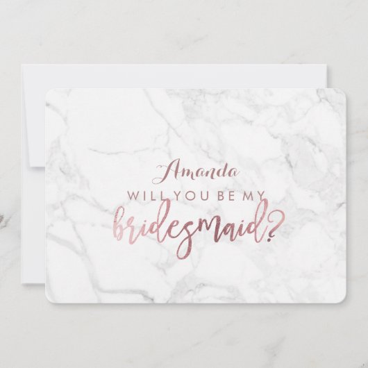 大理石＋偽のローズゴールド　あなたは私の…ブライズメイド 招待状 (正面)